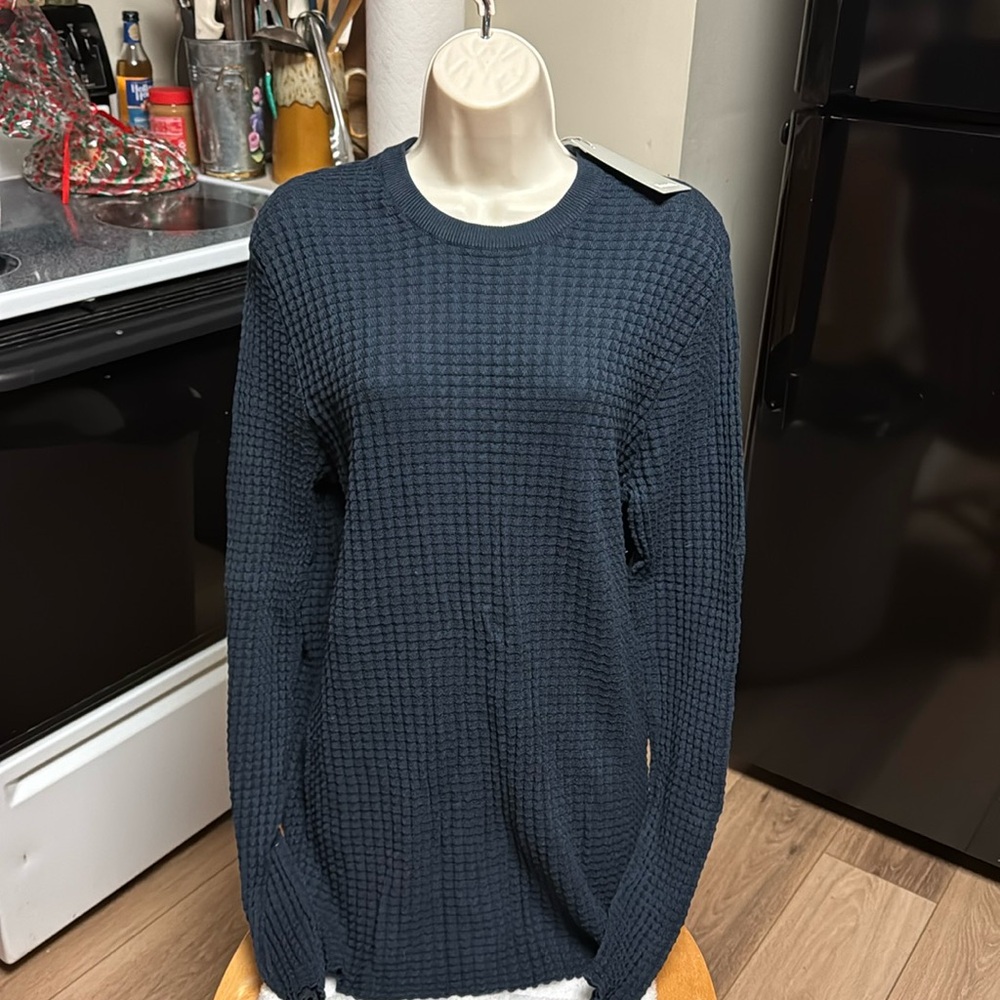 Bench NWT M CREW NECK WAFFLE KNIT NAVY BLUE LONG HI/Low TUNIC / DRESS